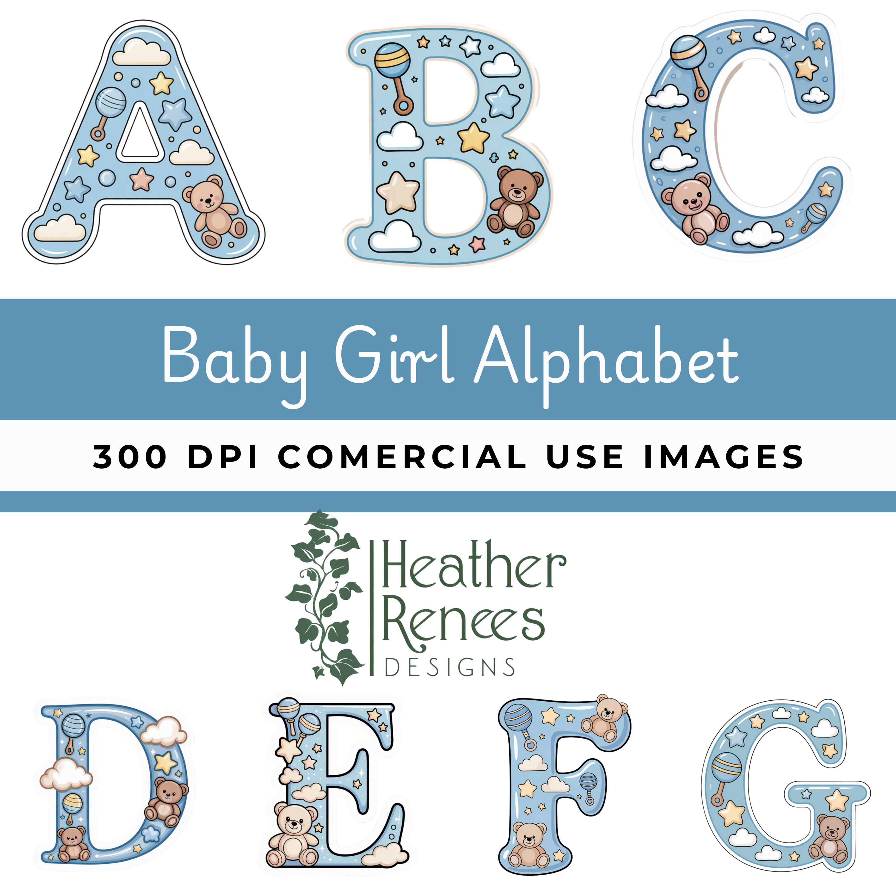 Baby Blue Script Letters Baby Boy Alphabet Clipart, Blue Letter PNG, Nursery Font, Teddy Bear ...