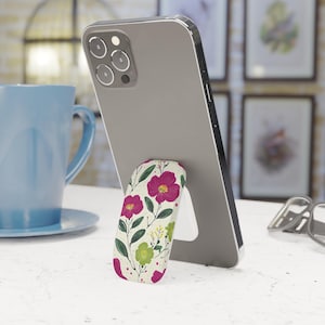 Floral Phone Grip Stand, Cute Flower Phone Holder, Collapsible Grip for Smartphones, Pink and Green Floral Design