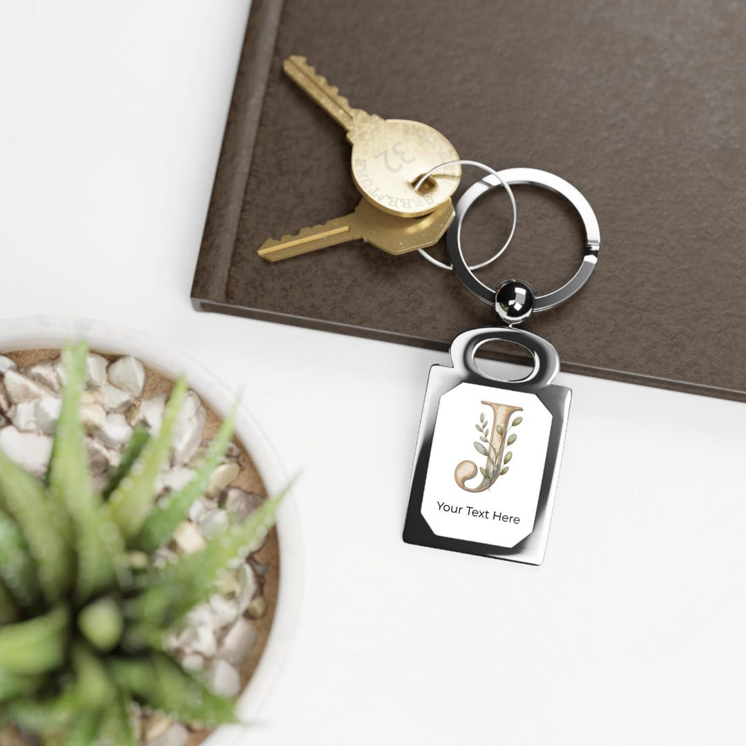 Personalized Botanical Monogram Letter J Keychain, Custom Letter ...