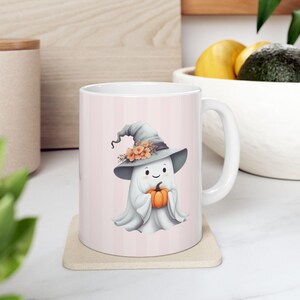 Ceramic Mug, Cute Halloween Watercolor Ghost Coffee Cup, Spooky Tea Mug, Halloween Ghost Decor, Ghostly Drinkware, Halloween Kitchen