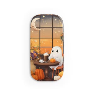 Uchwyt na telefon z jesiennym duchem, uroczy stojak na telefon na Halloween, jesienny dodatek do telefonu, kawaii dekoracja z duchem, przytulny jesienny prezent