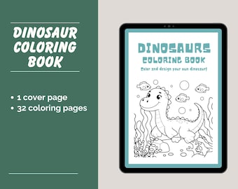 Dinosaur Coloring Book for Kids, 33 Page Printable PDF, 8.5x11 Fun Activity Book, Dino Coloring Sheets for Boys & Girls