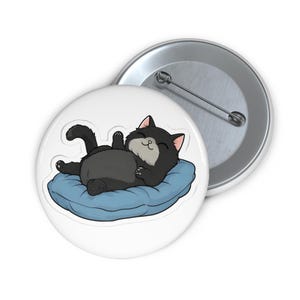 Cat Nap Pin Button, Cute Kitten Badge, Sleeping Cat Lapel Pin, Animal Lover Gift, Funny Pet Button, Custom Pinback, Blue Pillow Accessory
