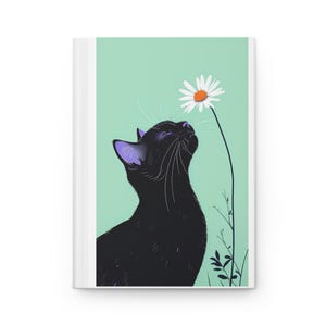 Carnet cartonné chat noir et marguerite - Joli carnet de notes chat, journal floral, cadeau pour les amoureux des chats, journal d'écriture, cadeau pour les amoureux des animaux de compagnie