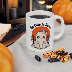 Too Cute to Spook Ghost Mug, Kawaii Halloween Coffee Cup, Cute Ghostcore Fall Mug, Creepy Cute Ceramic Mug Gift