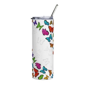 Butterfly Stainless Steel Tumbler, Colorful Travel Mug, Eco-Friendly Drinkware, Gifts for Nature Lovers, Unique Home and Kitchen Decor