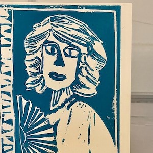 Lili Elbe trans icon handmade linocut print We Are Brave ink on paper