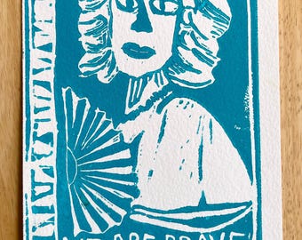 Handmade Linocut Print: Lili Elbe, Trans Icon "We Are Brave"