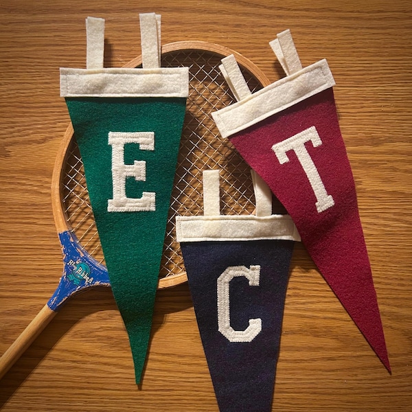 Personalized Felt Initial Mini Pennant 12”x4.5” — Three Color Options with Varsity Letter