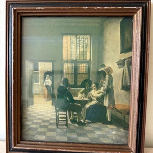 Lámina enmarcada vintage: Los jugadores de cartas de Pieter de Hooch / Sociedad Medici / Arte del Siglo de Oro holandés / Impresa en Inglaterra