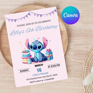 Editable Stitch Birthday Party Invitation Template, Cartoon Birthday Invitation, Stitch Birthday pool Party Invitation, Stitch Bday evite