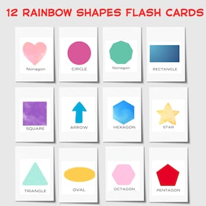 12 cartes flash formes arc-en-ciel, matériel préscolaire, imprimables pour l'école à la maison, matériel Montessori, cartes flash géométriques, TÉLÉCHARGEMENT NUMÉRIQUE
