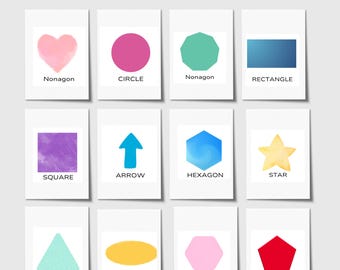 12 regnbågsformade flashkort, förskolematerial, utskrivbara material för hemundervisning, Montessorimaterial, geometriska flashkort, digital nedladdning