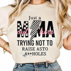 Just A Mom Out here png, Funny Mom Png, Sassy Mama png, Motherhood Sarcasm Mom png, checkered mama png, Trendy Mama png, Mother&#39;s Day gift