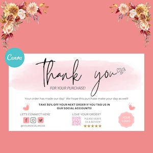 Thank You Card, DIY Marketing Cards Template Design, Thank You For Order Packaging Card, Package Insert Thank You Cards, Small Business Card