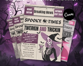Trickin och Twerkin, Halloweenfest, Flickigt Ghouls-kväll, Födelsedagsmiddag, Redigerbar Canva-mall, Rosa Glam-kostymfestinbjudan för vuxna