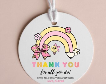 Editable Teacher Appreciation Week Gift Tags Thank You Teacher Gift Tag School Party Favor Printable Label Template Instant Digital Download