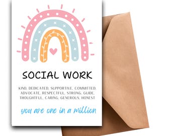 Socialarbetarkort, digital nedladdning, hälsningskort för skolsocialarbetare, utskrivbart regnbågskort, digital nedladdning