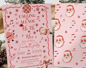 Rolig julinbjudan, Ho Ho Hos-inbjudan, inbjudan till vuxenfest, Canva-mall, Friendsmas-fest