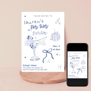 Hand Drawn Dirty Thirty Birthday Invitation, 30th Birthday Coastal Cowgirl birthday, Dirty 30, Dirty Thirty Invite Editable Template Doodle