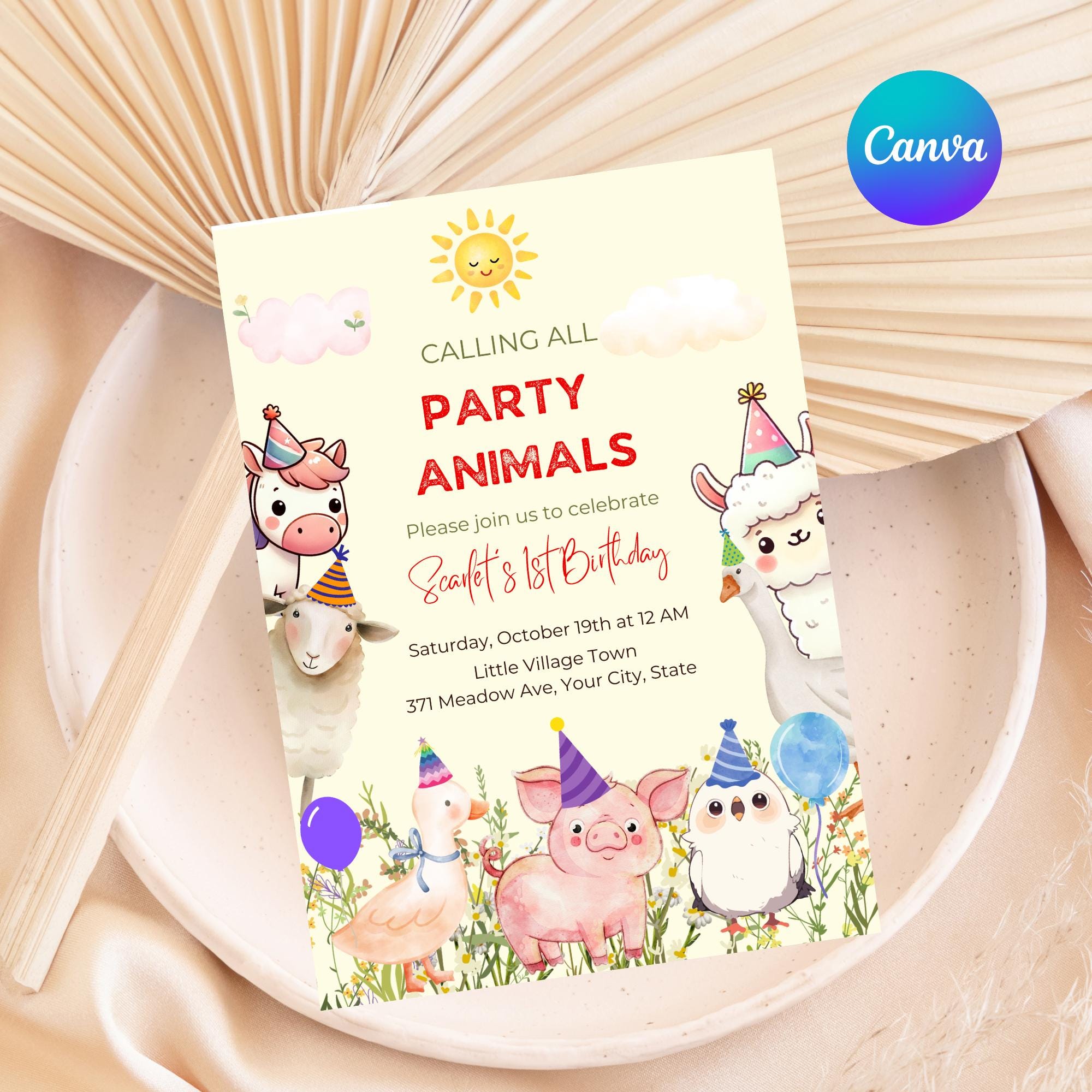 Editable Farm Animals Birthday Invitation | Barnyard 1st Birthday Party ...