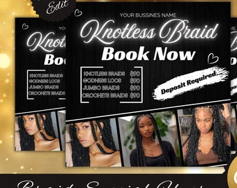 Knotless Braids Flyer: DIY Salon Appointment Template (Canva Editable)