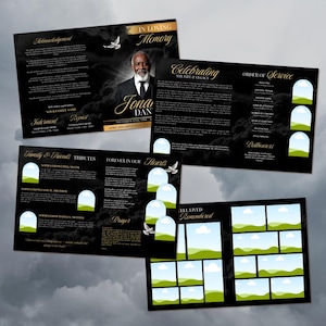 Black & Gold Funeral Program Template: 8-Page Memorial (Canva, Digital Download) image 2