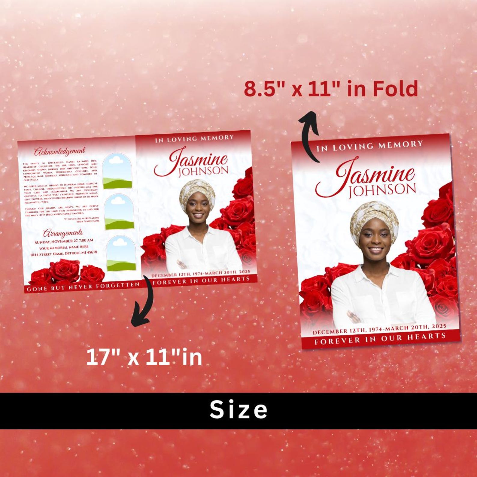 Red Roses Funeral Program Template: 8-page Memorial (canva, Digital ...