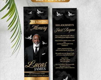 Black & Gold Memorial Bookmark Template: Funeral Keepsake (Canva PDF)