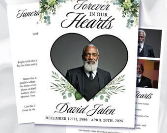Funeral Program Template: Red Roses Obituary, Celebration of Life (Canva, 17" x 11")