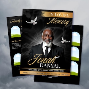 Modèle de programme de funérailles en noir et or : 8 pages commémoratives (toile, téléchargement numérique)