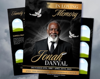 Black & Gold Funeral Program Template: 8-Page Memorial (Canva, Digital Download)