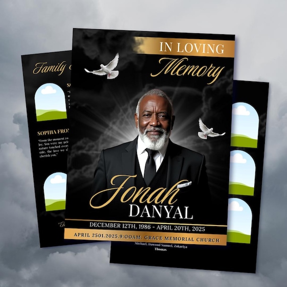 Black & Gold Funeral Program Template: 8-Page Memorial (Canva, Digital Download)