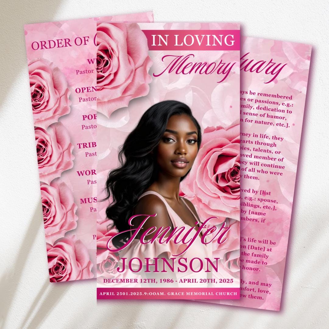 Pink Roses Funeral Program Template: Celebration of Life (17