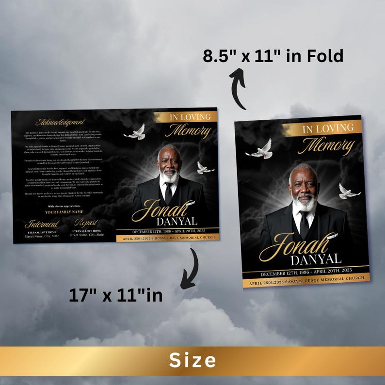 Black & Gold Funeral Program Template: 8-Page Memorial (Canva, Digital Download) image 7