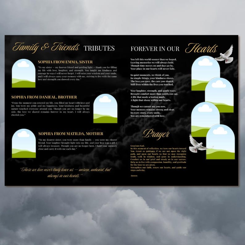 Black & Gold Funeral Program Template: 8-Page Memorial (Canva, Digital Download) image 5