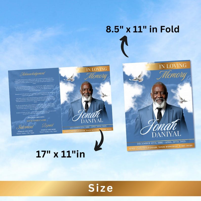 Blue & Gold Funeral Program Template: 8-Page Memorial (Canva, Digital Download) image 7