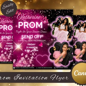 Glam Prom Invitation Flyer: Editable Canva Template (Digital Download)