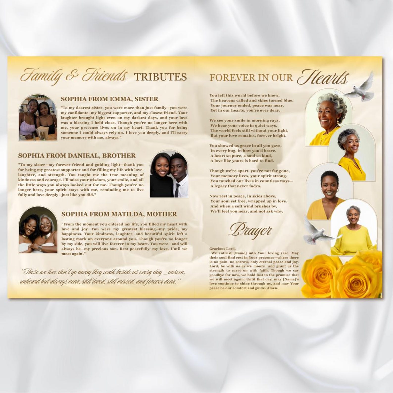 Yellow Roses Funeral Vector Yellow Roses Funeral Program Template: Gold Obituary Booklet (canva ...