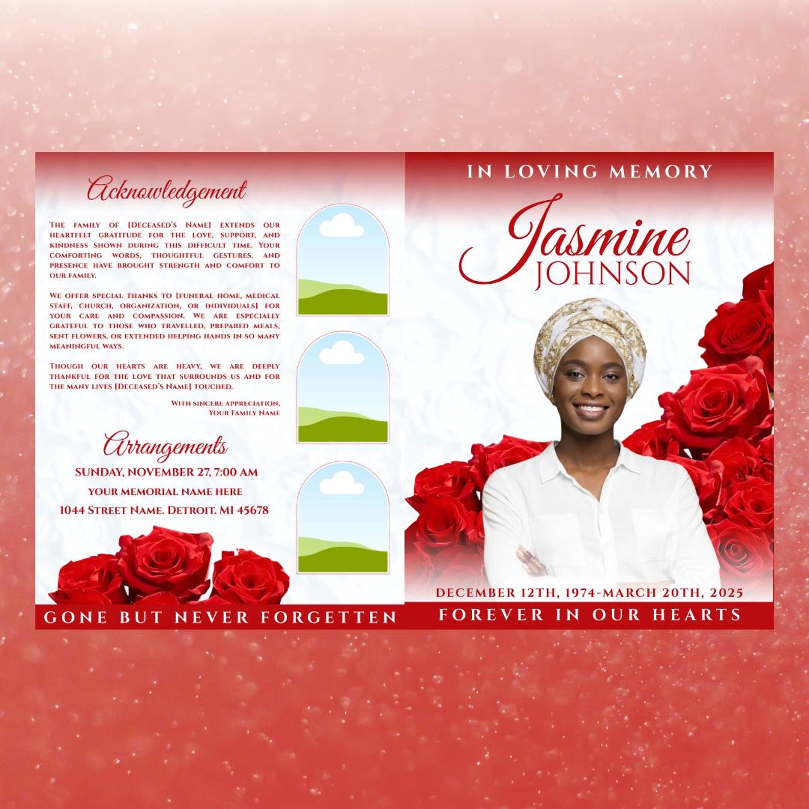 Red Roses Funeral Program Template: 8-page Memorial (canva, Digital ...