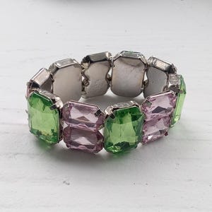 Pink Green Gem Stretch Fit Bracelet Women&#39;s Jewelry Women&#39;s Bracelet Gift Friend Spring Colors Colorful Wrist Accessories Accessory Jewels