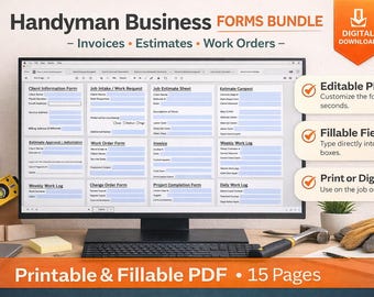 Handyman Business Forms Bundle | Invoice, Estimate and Work Order Templates | Printable or Fillable PDF