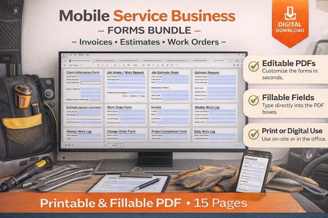 Mobile Service Forms Bundle | Invoice, Estimate, Work Order (printable ...