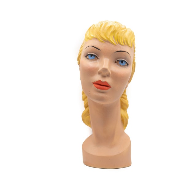 Vintage mannequin, mannequin head, antique head, resin head, old head, reproduction head, milliners, antiques, hat display, jewelry display