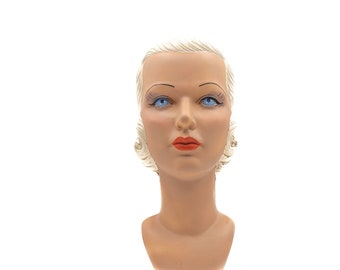Vintage mannequin head, antique head, old head, mannequin head, reproduction heads, jewelry display, hat display, milliners, antiques, art