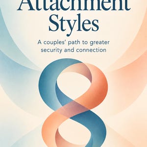 May include: A book cover titled Understanding Attachment Styles: A couples' path to greater security and connection by Dr. Valinda Harlan LMHC, Relationship Specialist. The design features a large, stylized infinity symbol in blue and orange.
