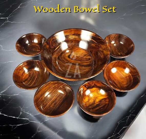 Handmade Wooden Bowls and Plates Set Rustic Serving Bowls, Natural