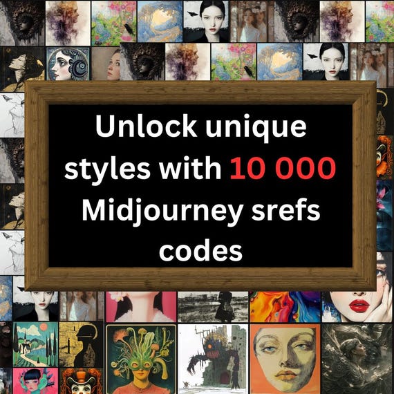10 000 sref codes for Midjourney , Collection, Painting, Drawing, Anime, Ai, Realism, Guide, Database