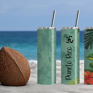 Puerto Rico Tropical Coqui Skinny Tumbler, 20oz with Straw - Vacation Travel Cup, Boricua Gift, Beach Accessories, Puerto Rican Pride Cup