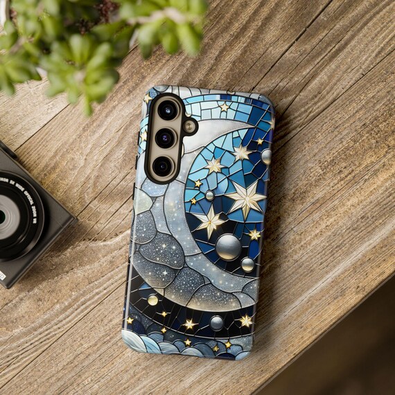 Stained Glass Moon Stars Samsung Phone Case: Celestial Boho Cover